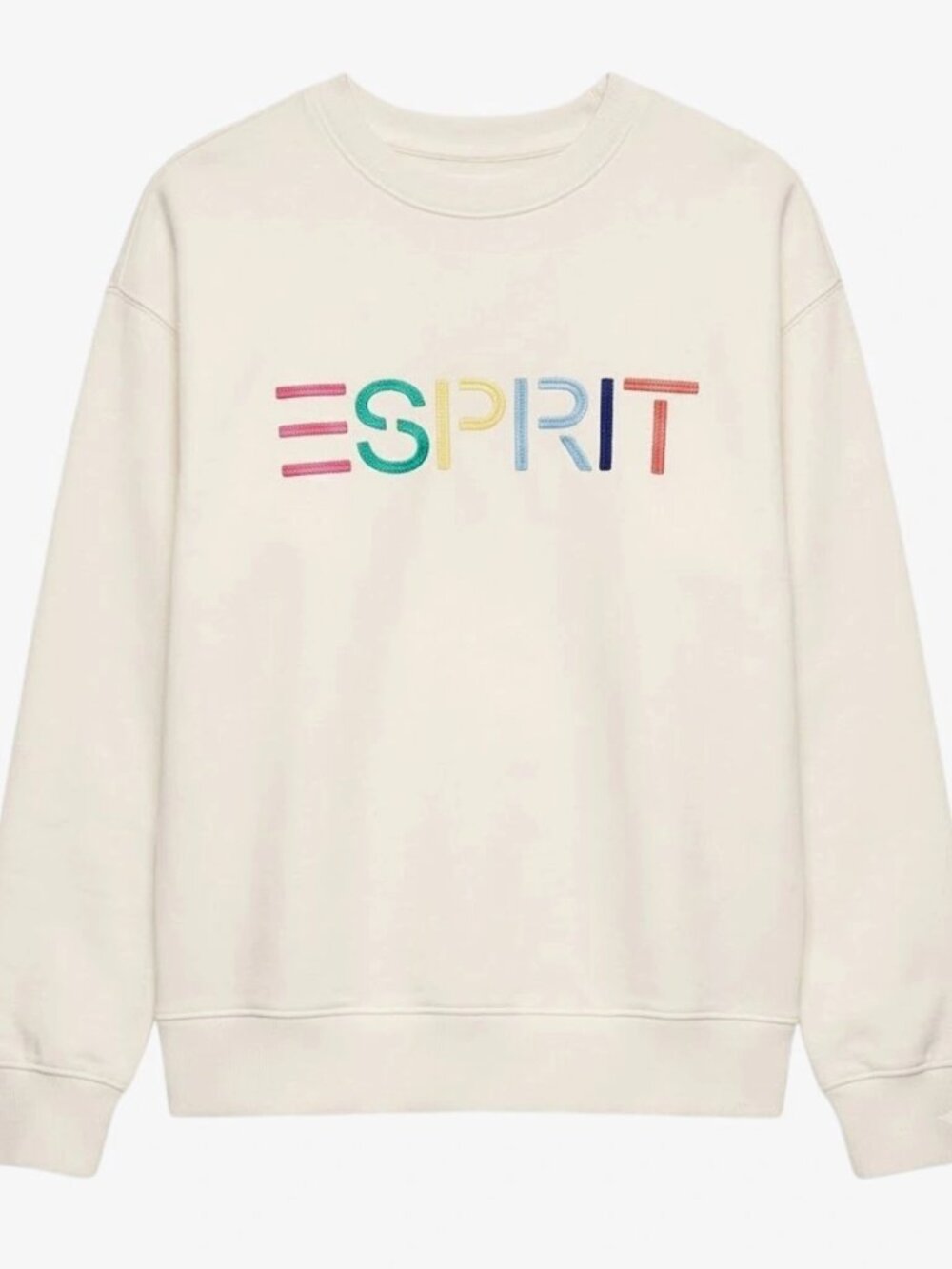 NEW Esprit Retro 90s Logo Fleece Crewneck Sweatshirt - Cream
